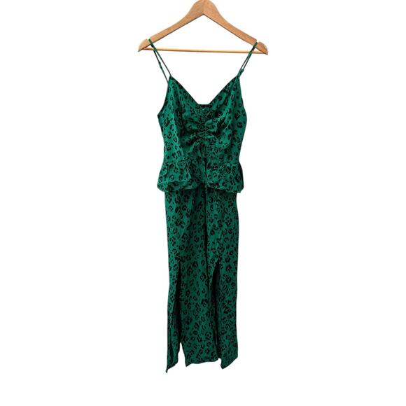 Suboo Leopard Lights Gathered Split Midi Dress Green Size Medium - Picture 8 of 13